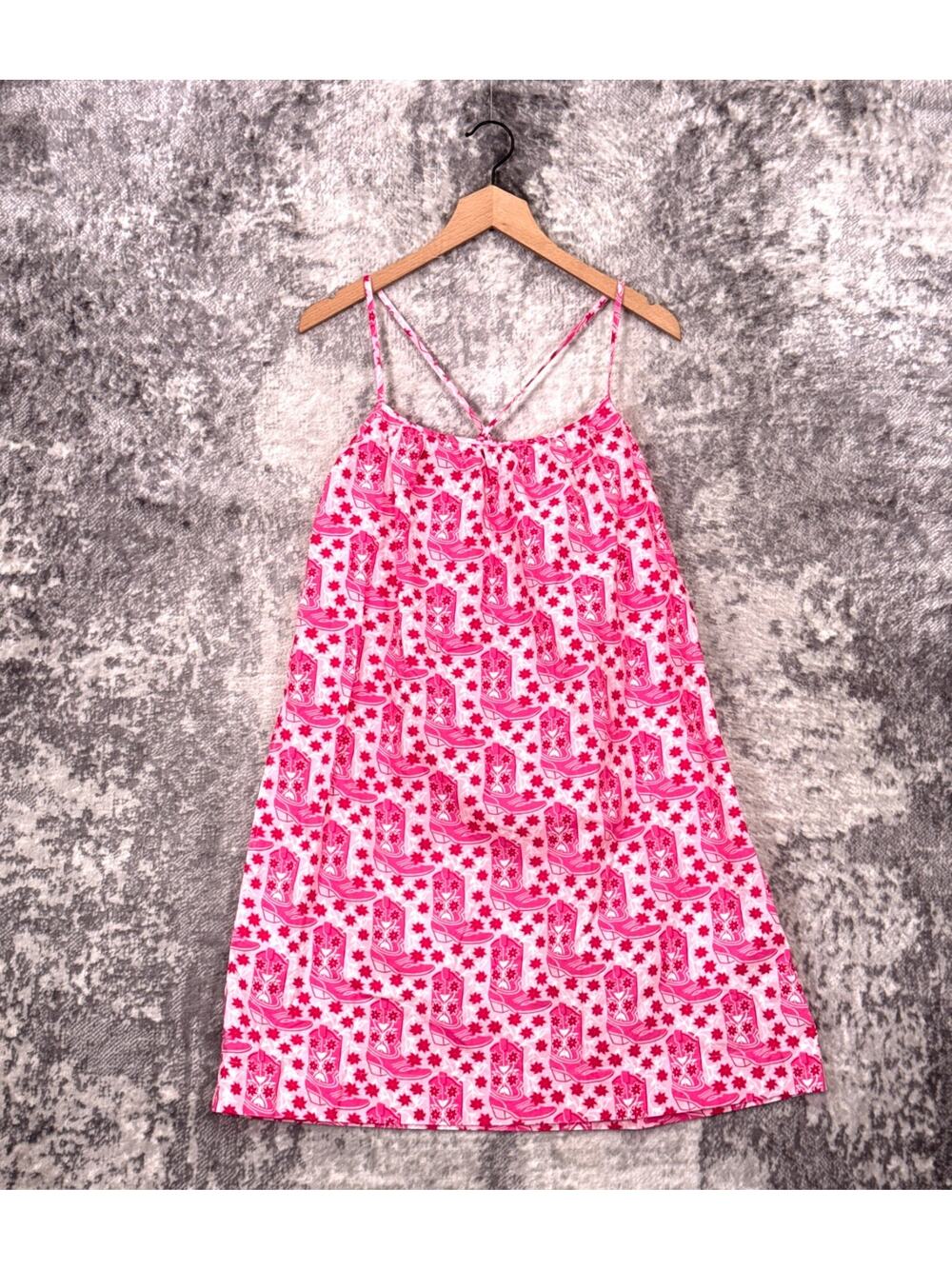 PrintFresh Cami Nightgown Dress Small Womens Pink Cowgirl Boots Rodeo Cotton